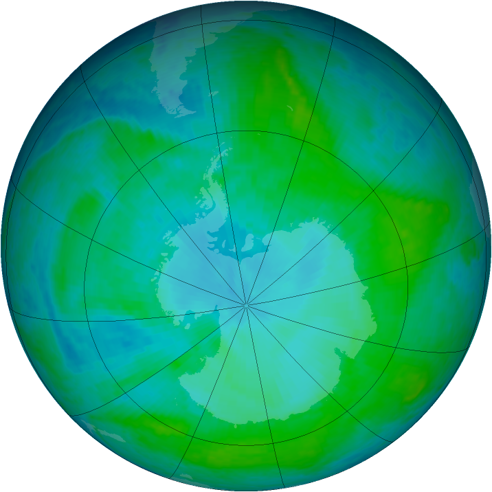Antarctic ozone map for 15 January 2004